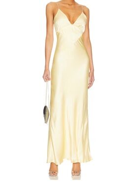Bardot Butter Yellow Satin Maxi Slip Dress with diamanté straps REVOLVE